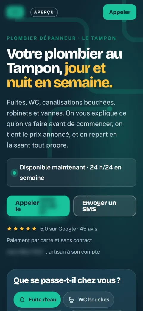 Le site d'un plombier du Tampon