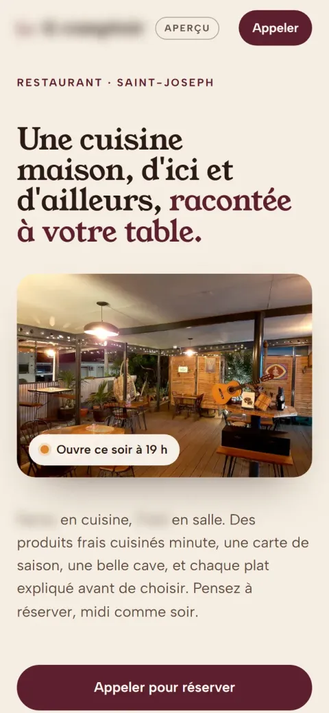 Le site d'un restaurant de Saint-Joseph